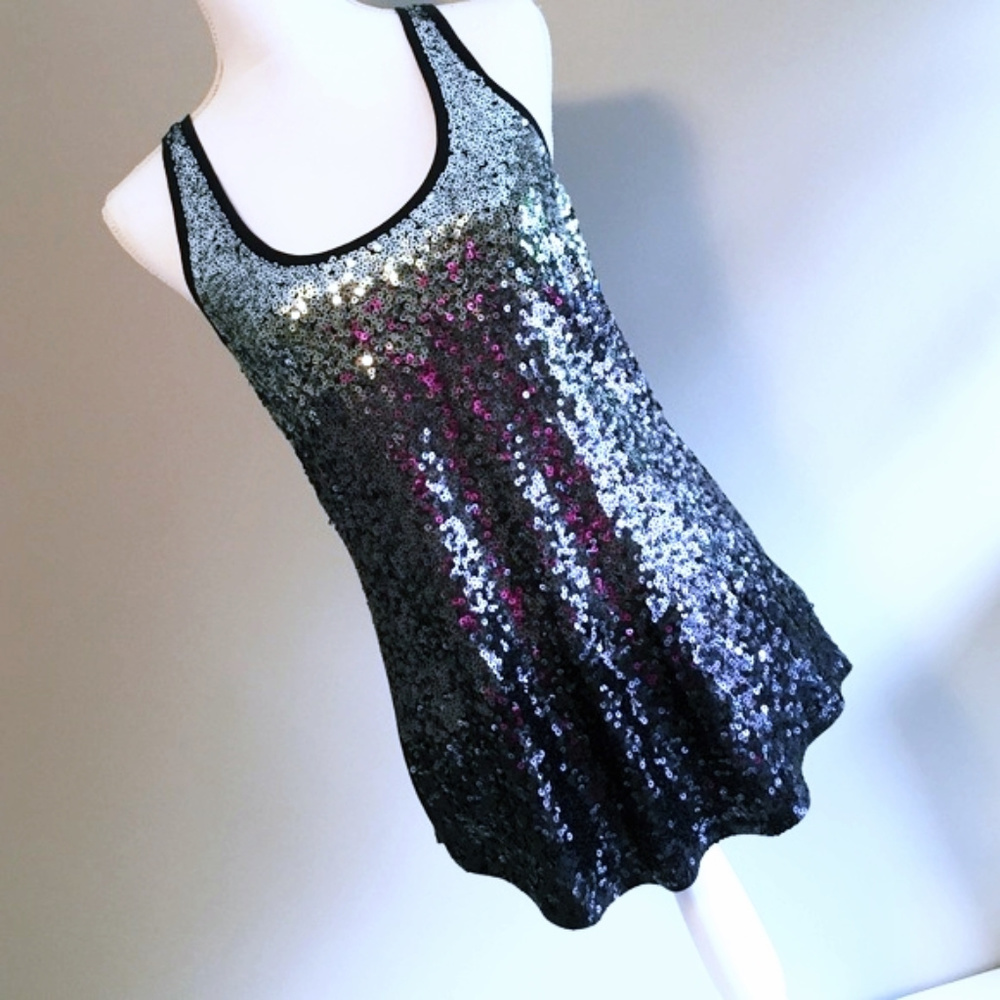Express Navy Blue Sequin Tank Top Size X Small - Picture 4 of 8